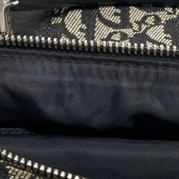 Auth DIOR/ChristianDior Trotteur - Dark Navy Cream Jacquard Leather Handbag - Picture 15 of 16